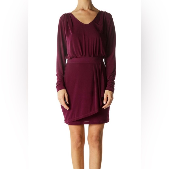 BCBGeneration Purple Round Neck Cinched-Waist Stretch Dress - Picture 7 of 7